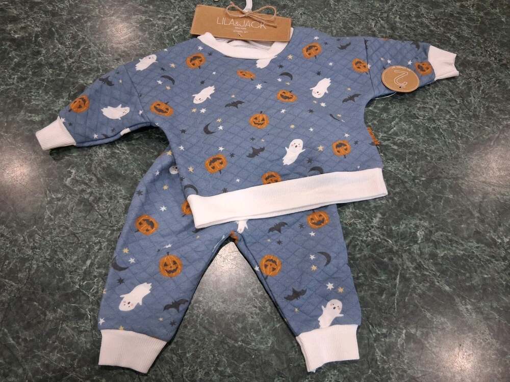 Lila & Jack 3-6M Set Quilted Halloween Ghost Pumpkin Blue Sweatshirt And Pants